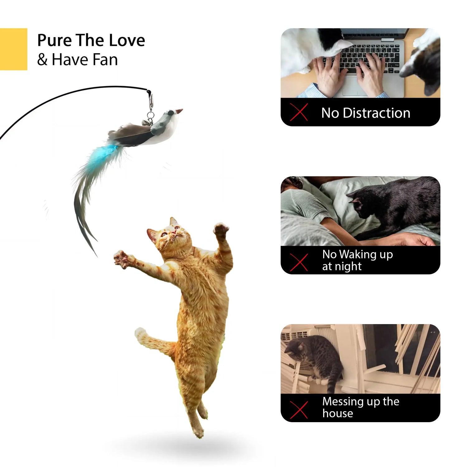 Cat Toy Wand Auto Interactive Toys for Indoor Cat 10 in 1 Hands-Free Natural Bird Feather Ball Toys, Suction Cup Pet Dancing Playing Toy